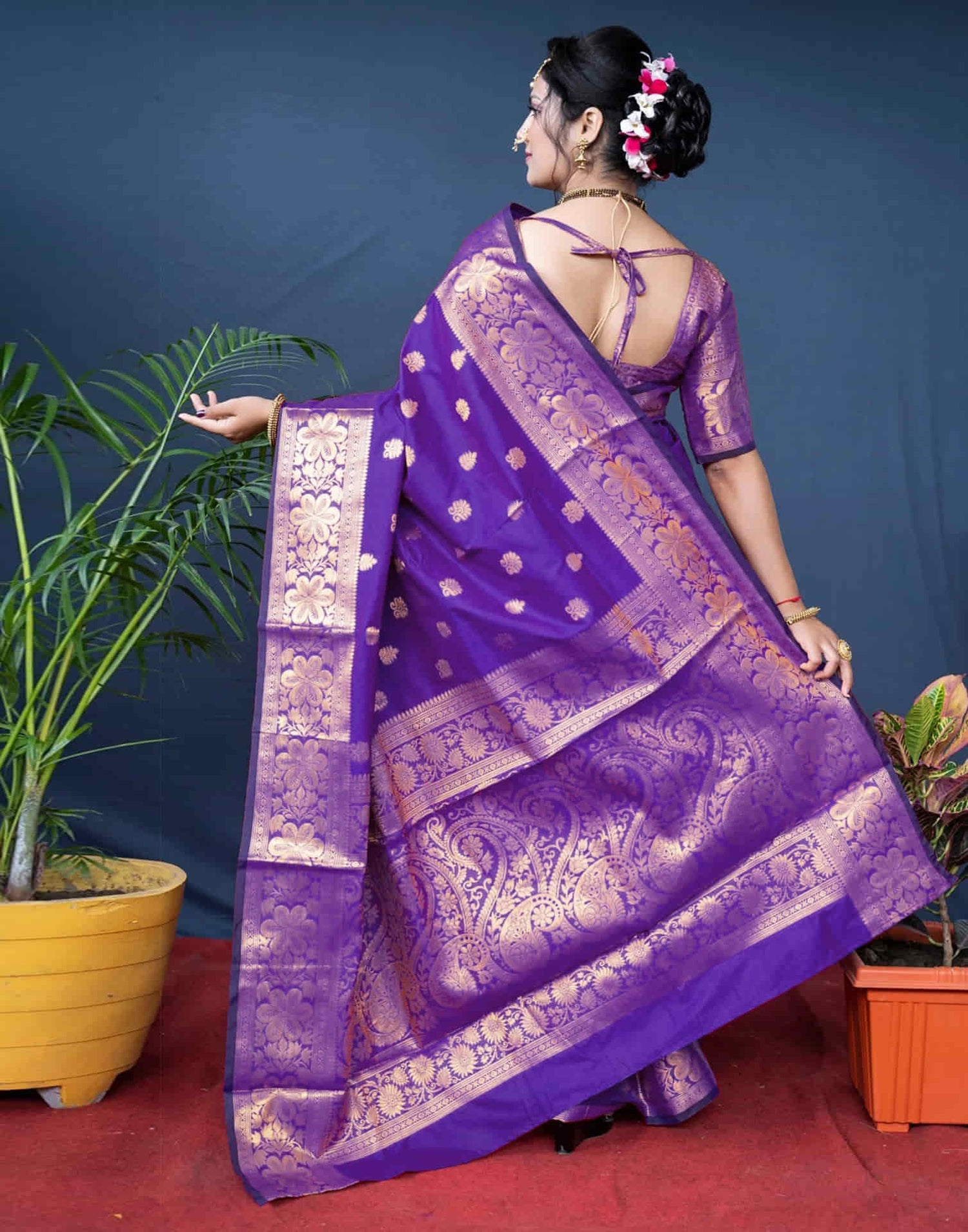 Violet Silk Woven Banarasi Saree