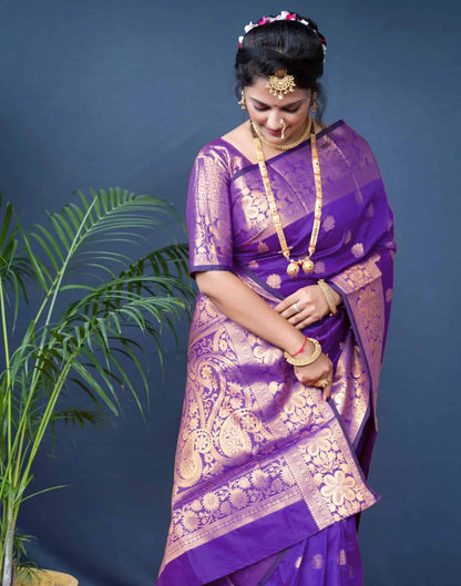 Violet Silk Woven Banarasi Saree