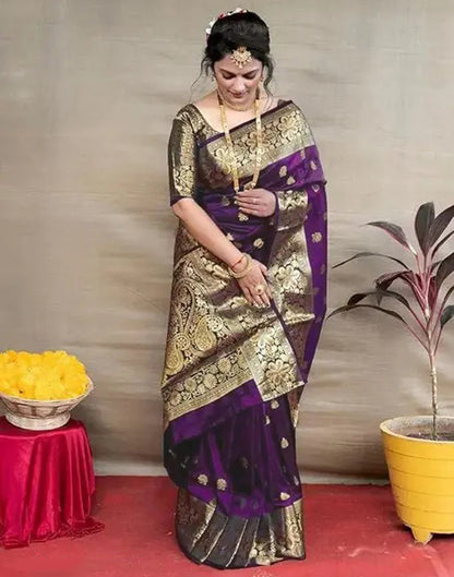 Wine Silk Woven Banarasi Saree