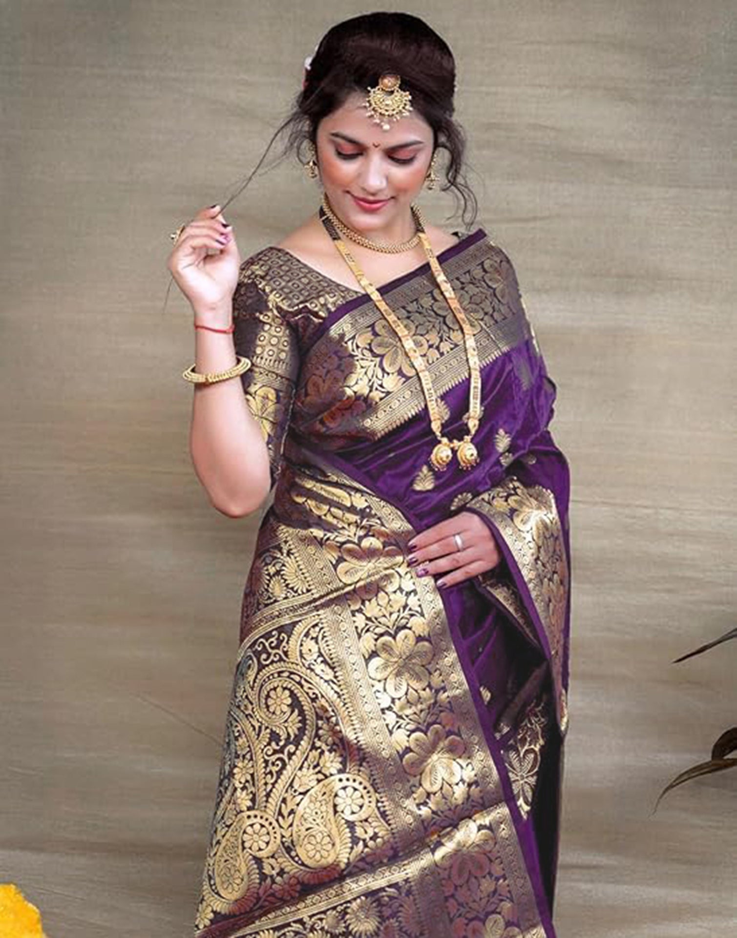 Wine Silk Woven Banarasi Saree