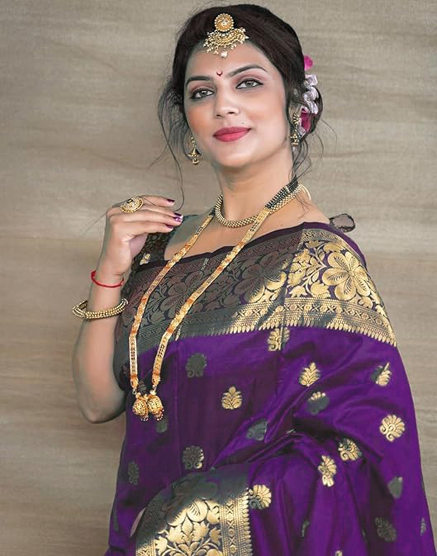 Wine Silk Woven Banarasi Saree