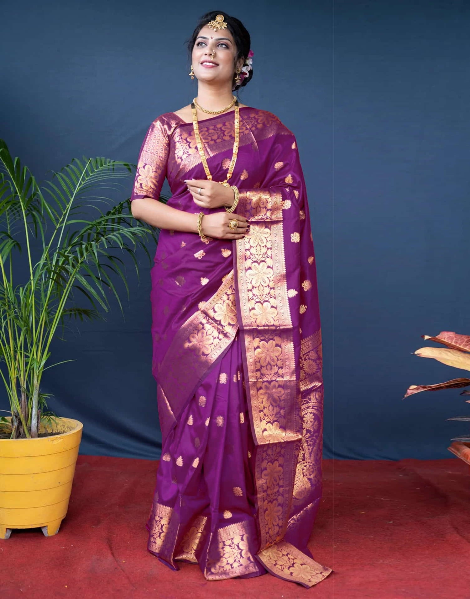 Magenta Silk Woven Kanjivaram Saree