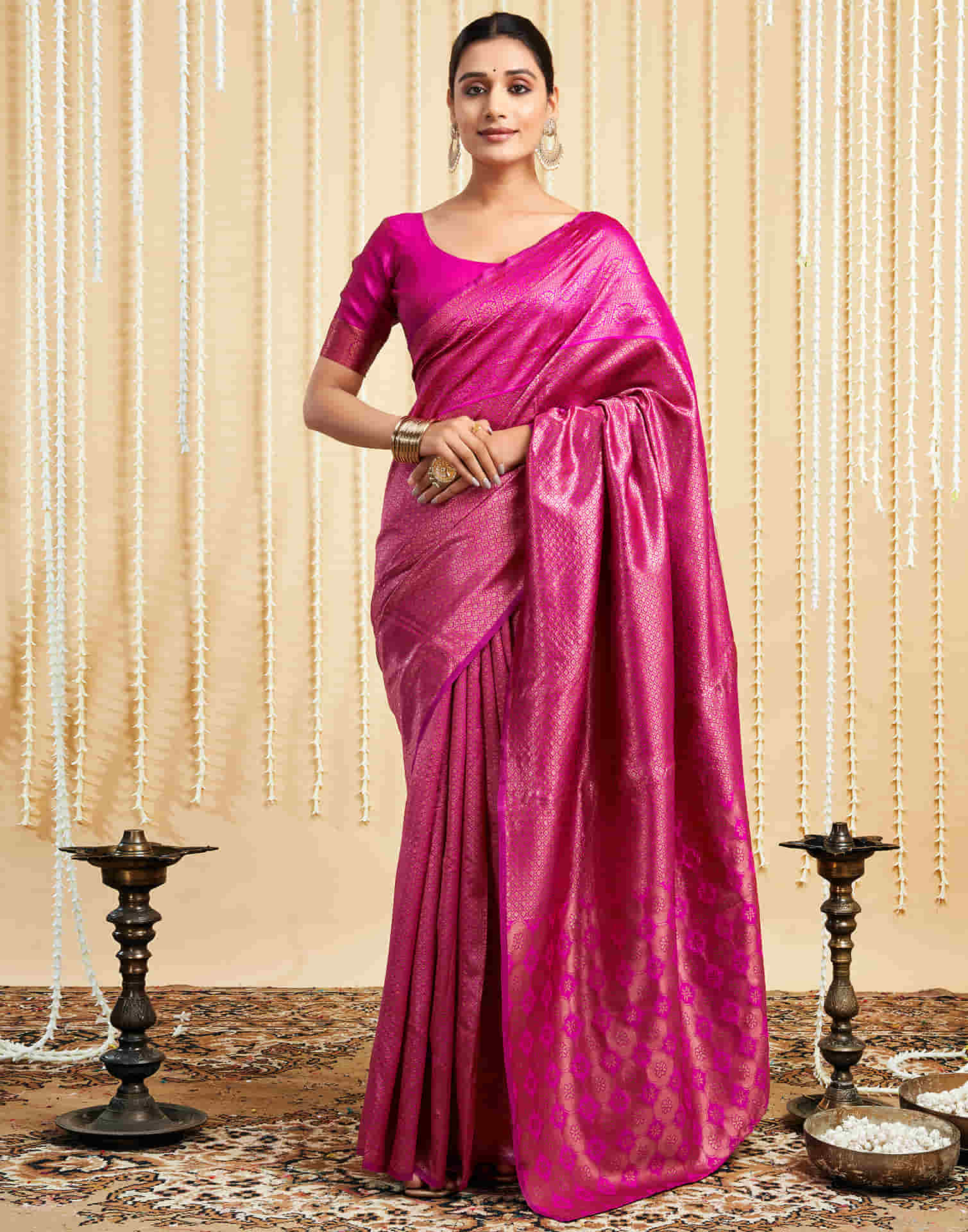 Rani Pink Silk Woven Kanjivaram Saree