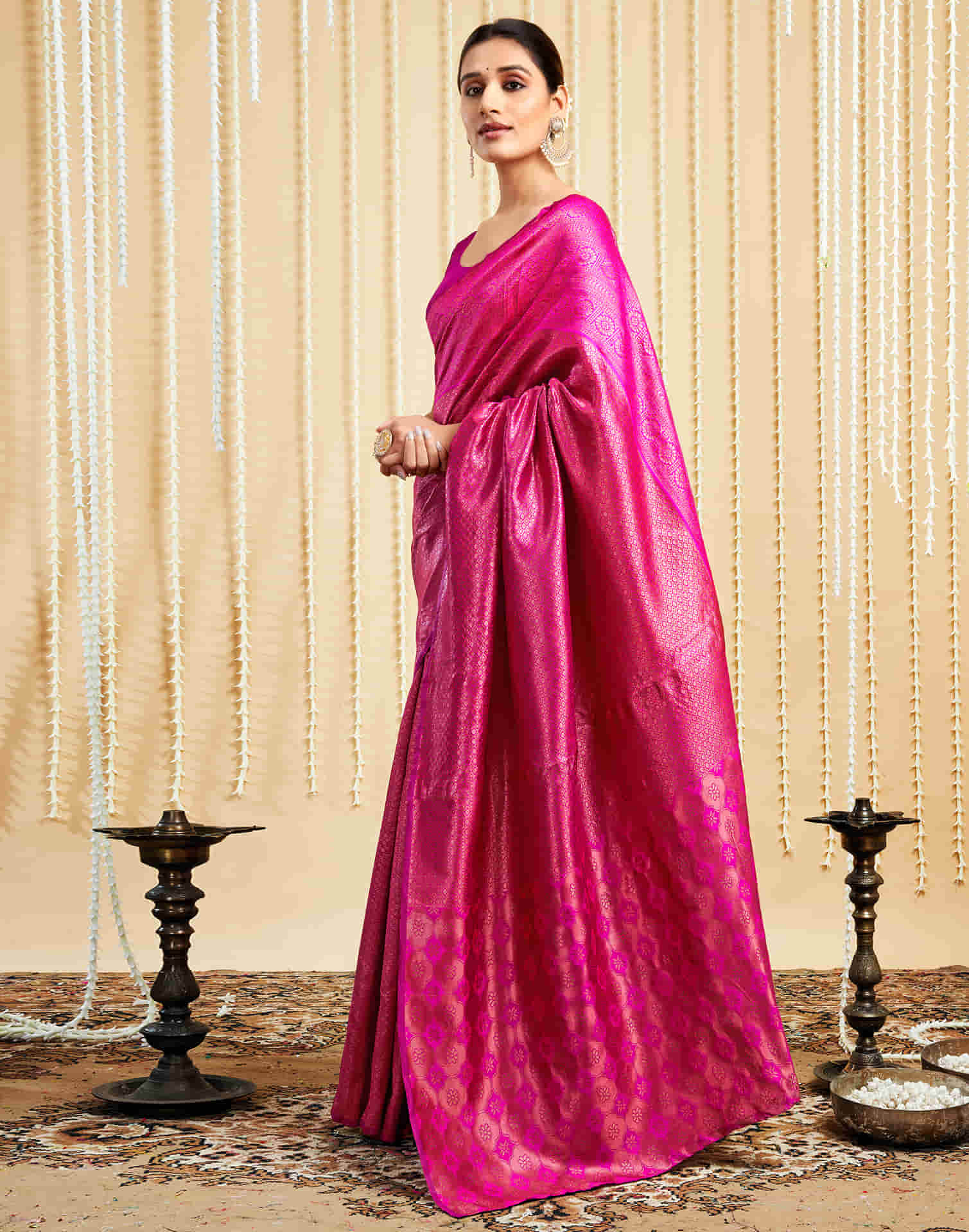 Rani Pink Silk Woven Kanjivaram Saree