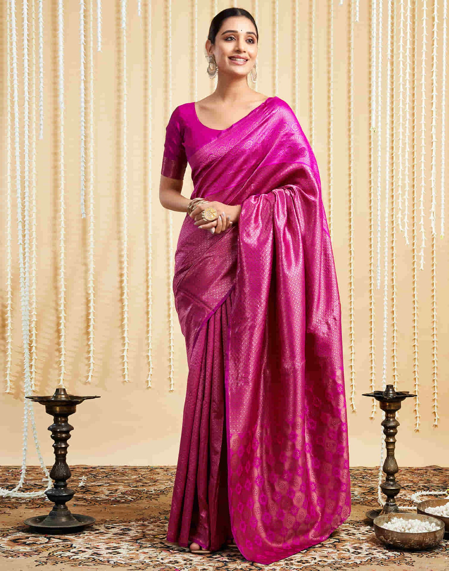 Rani Pink Silk Woven Kanjivaram Saree