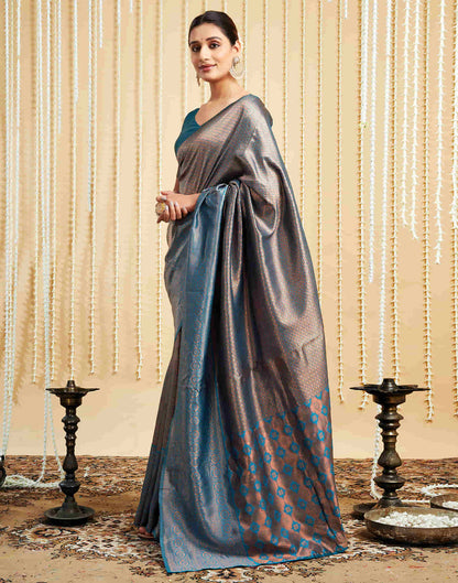 Teal Blue Silk Woven Kanjivaram Saree