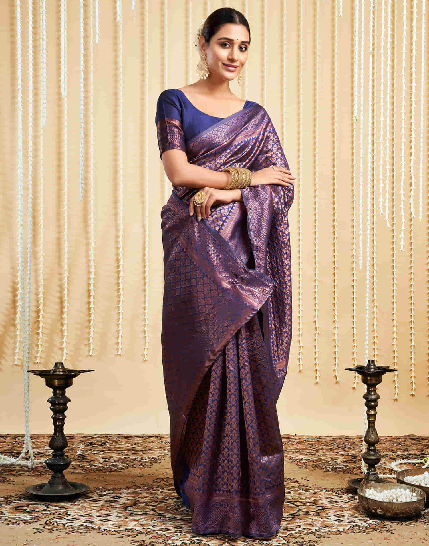 Navy Blue Silk Woven Kanjivaram Saree