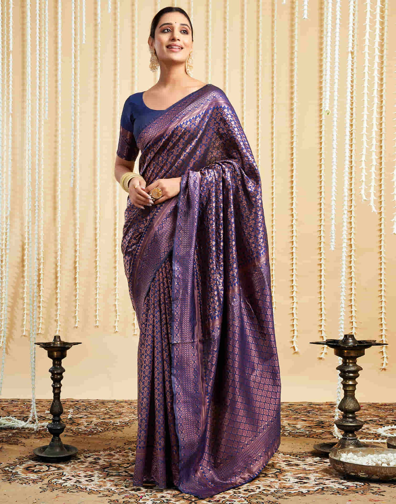 Navy Blue Silk Woven Kanjivaram Saree