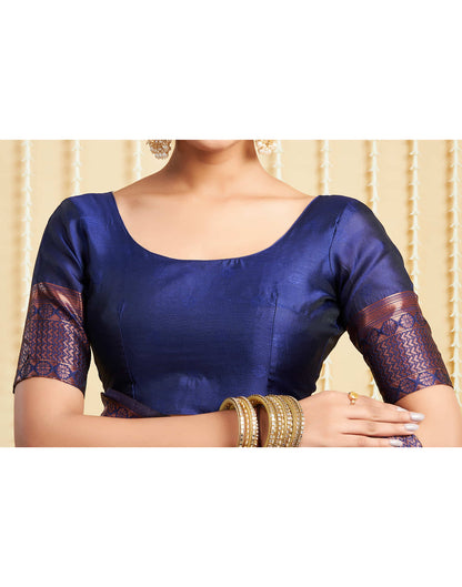 Navy Blue Silk Woven Kanjivaram Saree