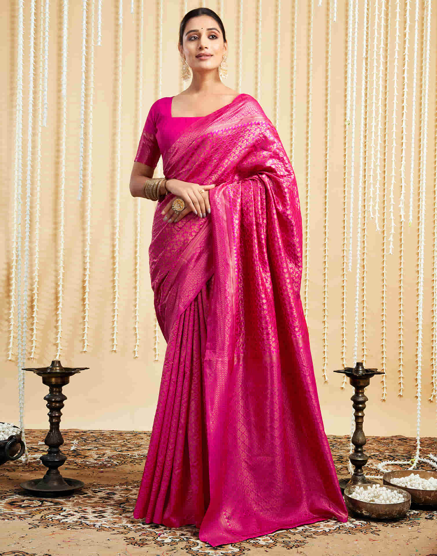 Rani Pink Silk Woven Kanjivaram Saree