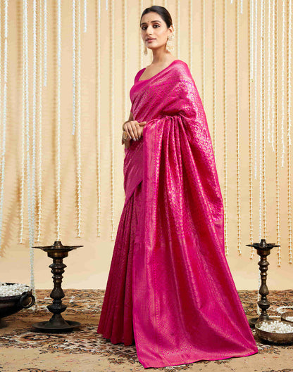 Rani Pink Silk Woven Kanjivaram Saree