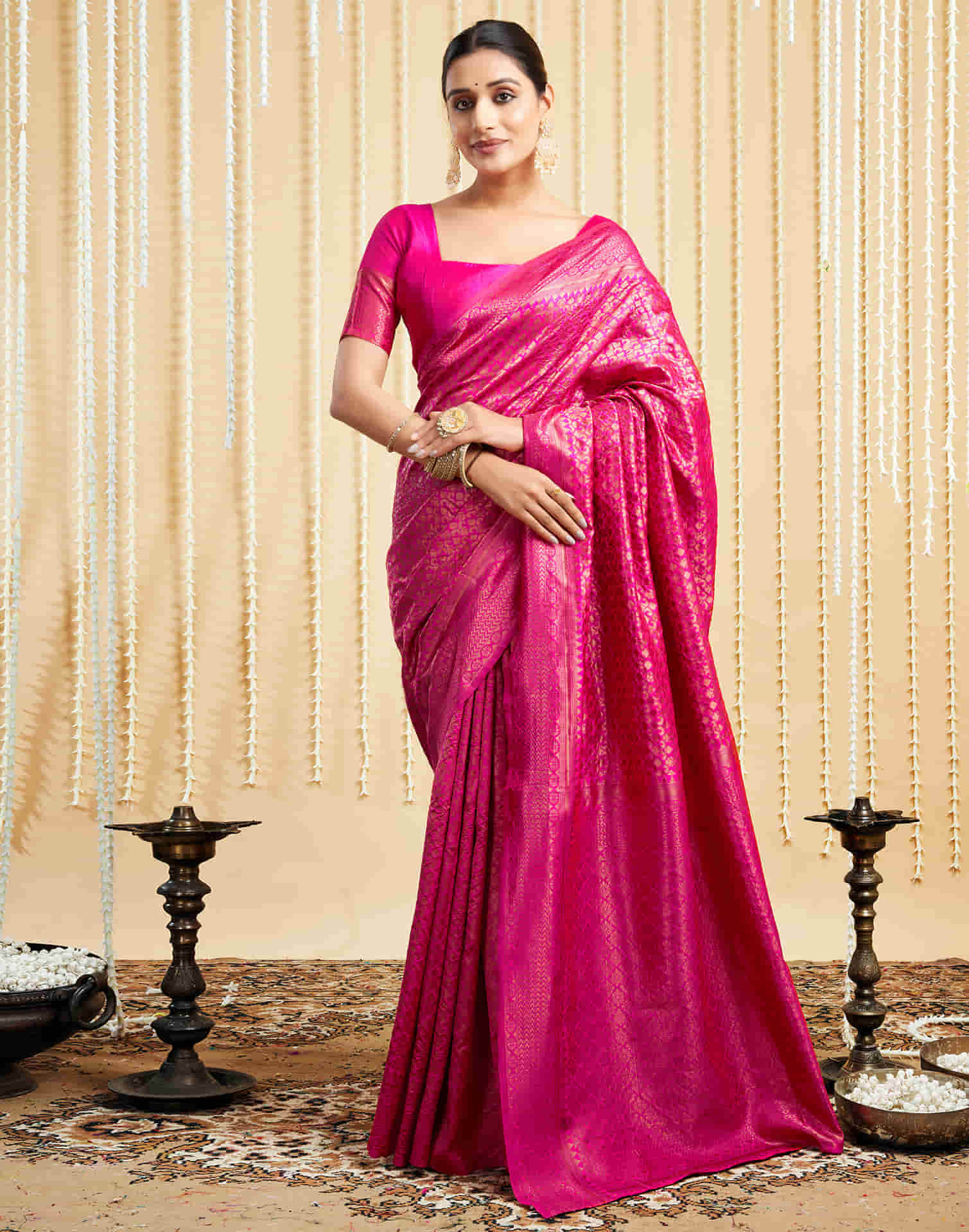 Rani Pink Silk Woven Kanjivaram Saree