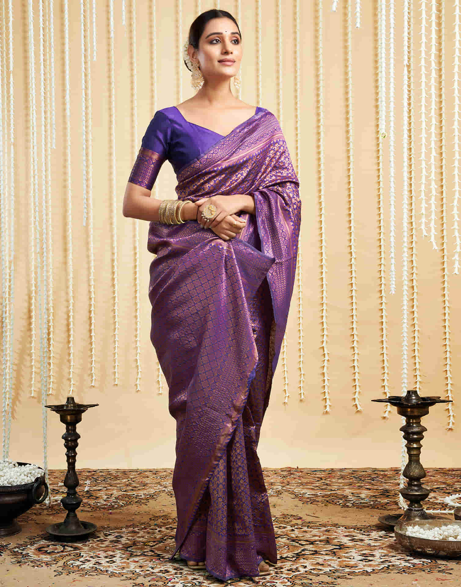 Purple Silk Woven Kanjivaram Saree