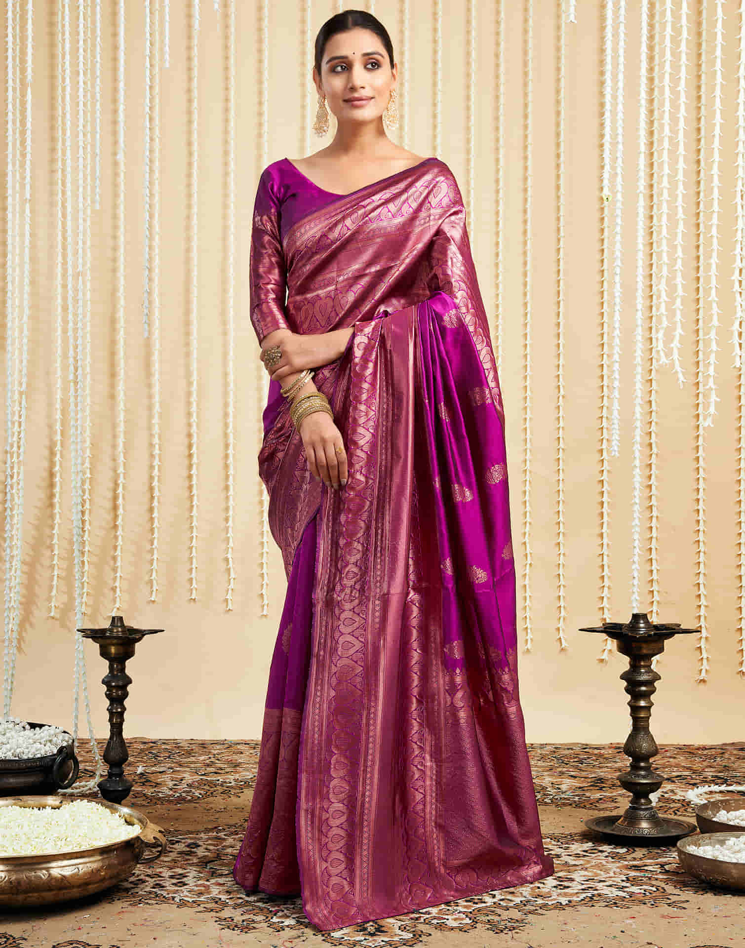 Magenta Silk Woven Banarasi Saree