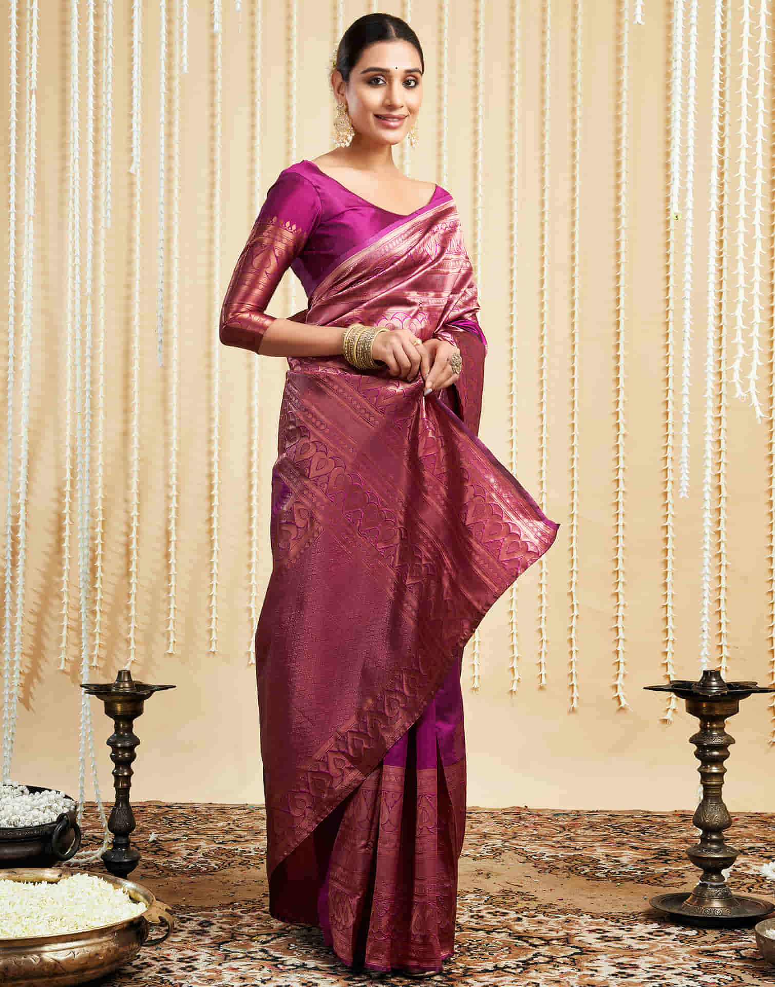 Magenta Silk Woven Banarasi Saree