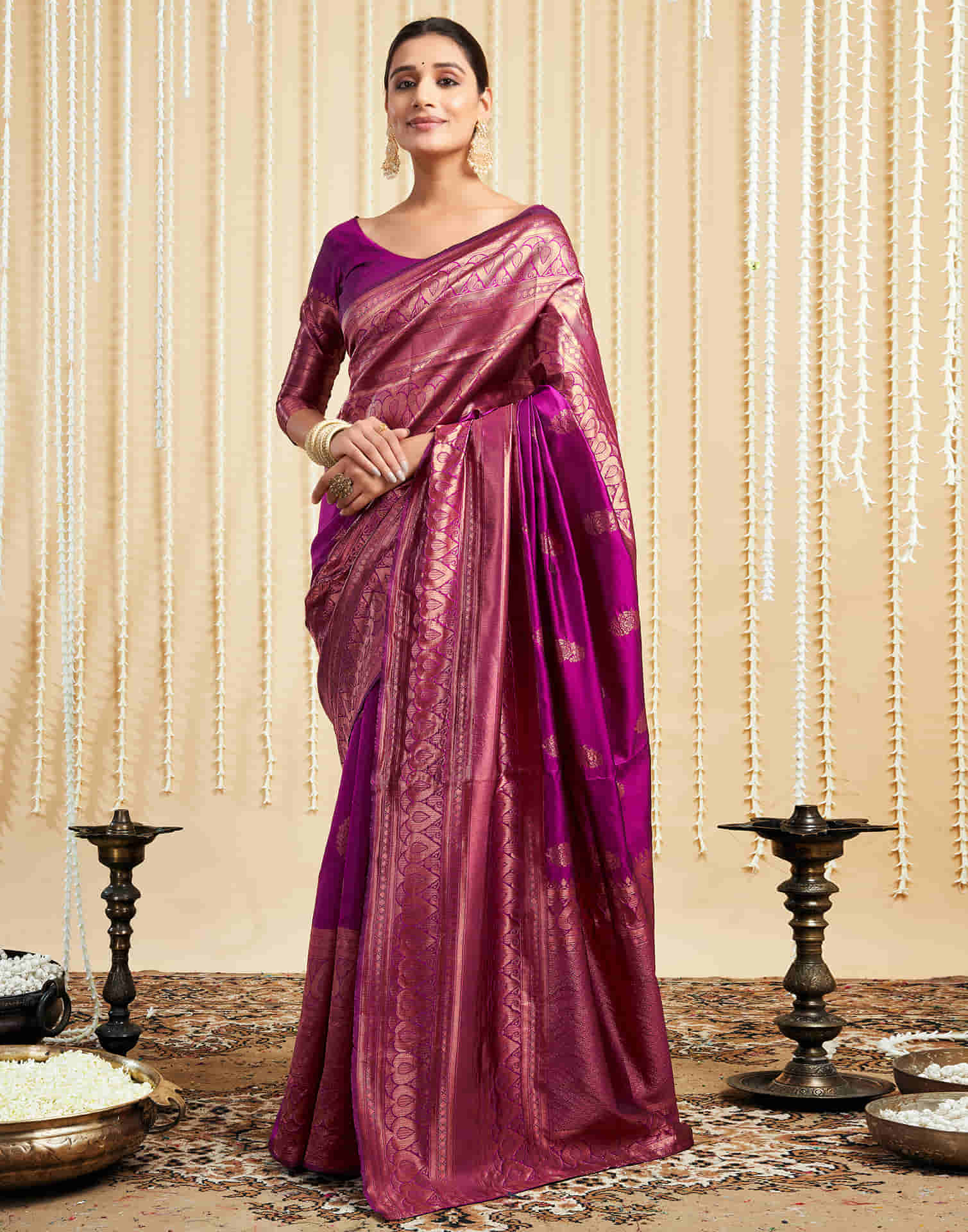 Magenta Silk Woven Banarasi Saree