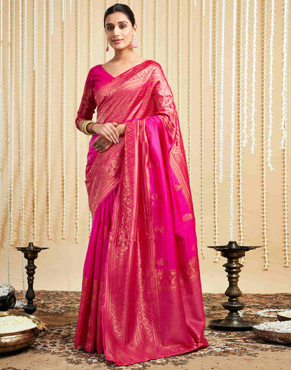 Pink Silk Woven Banarasi Saree