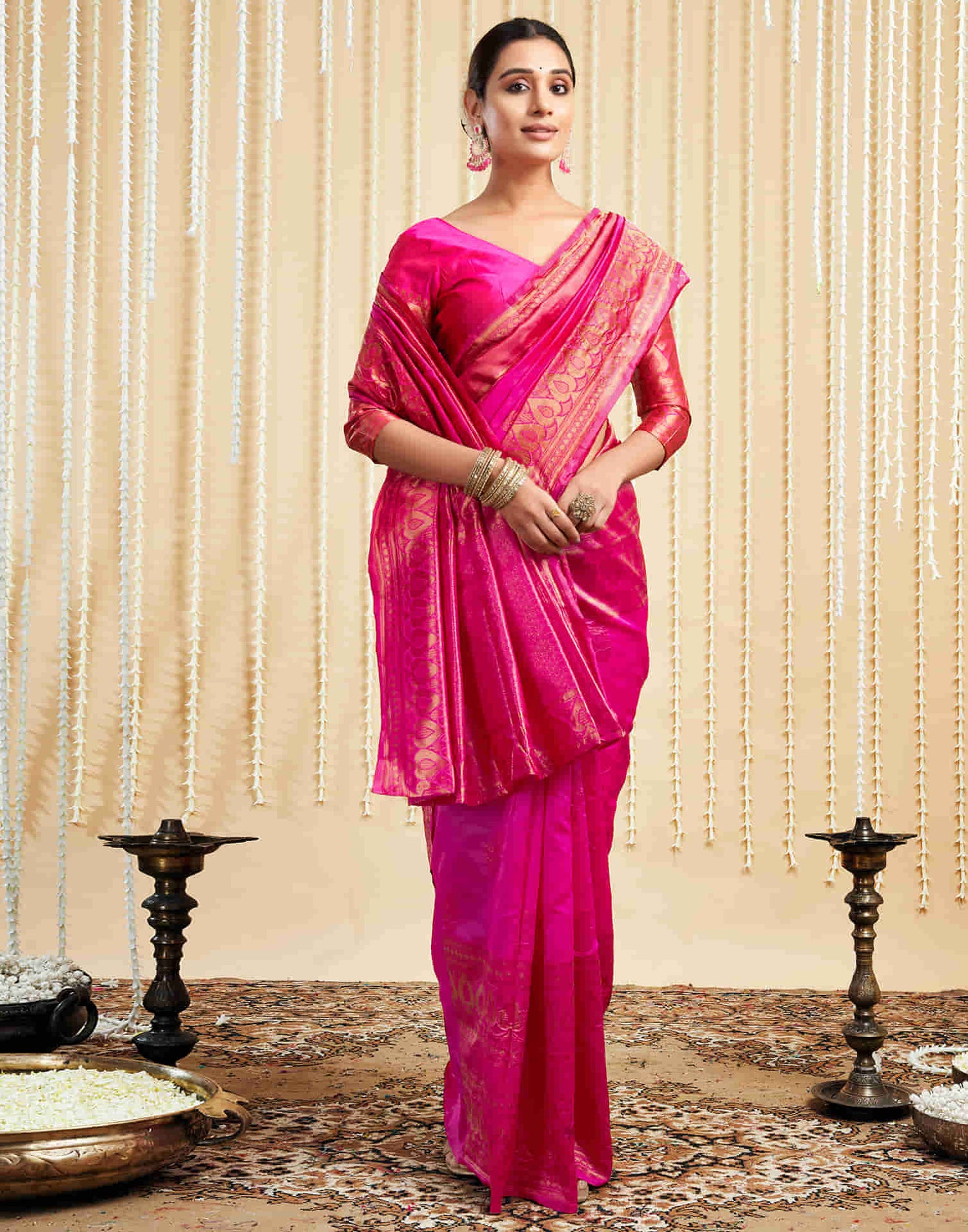 Pink Silk Woven Banarasi Saree