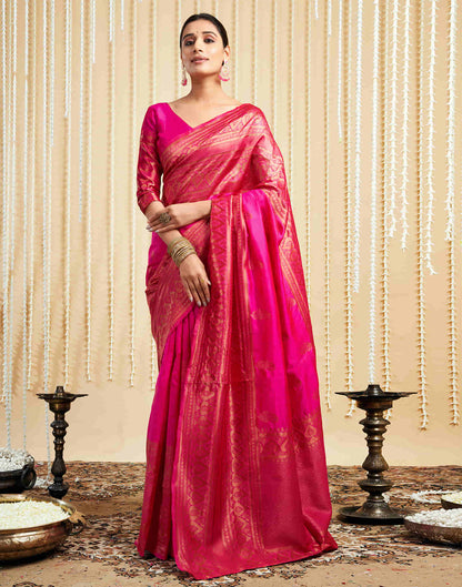 Pink Silk Woven Banarasi Saree