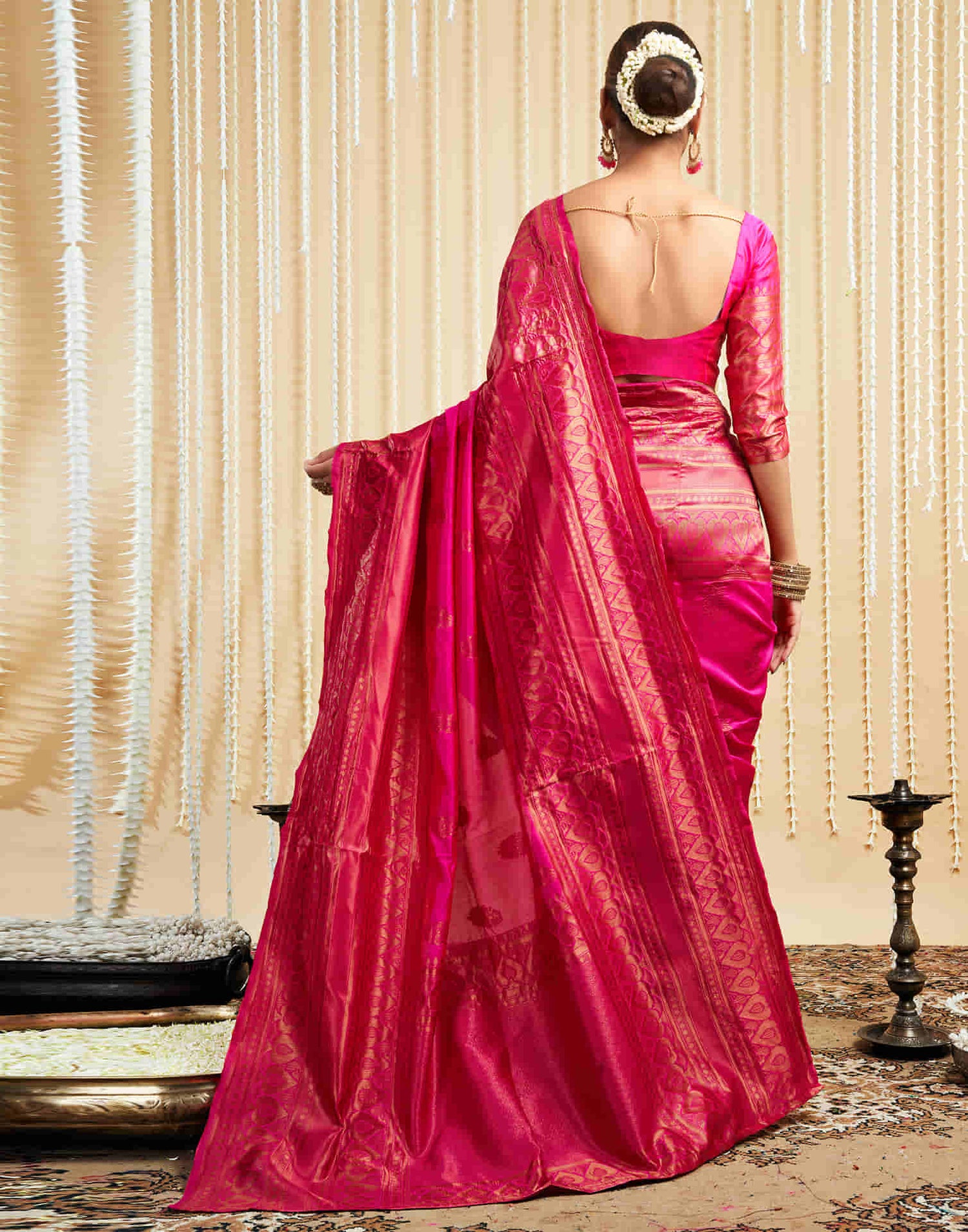 Pink Silk Woven Banarasi Saree