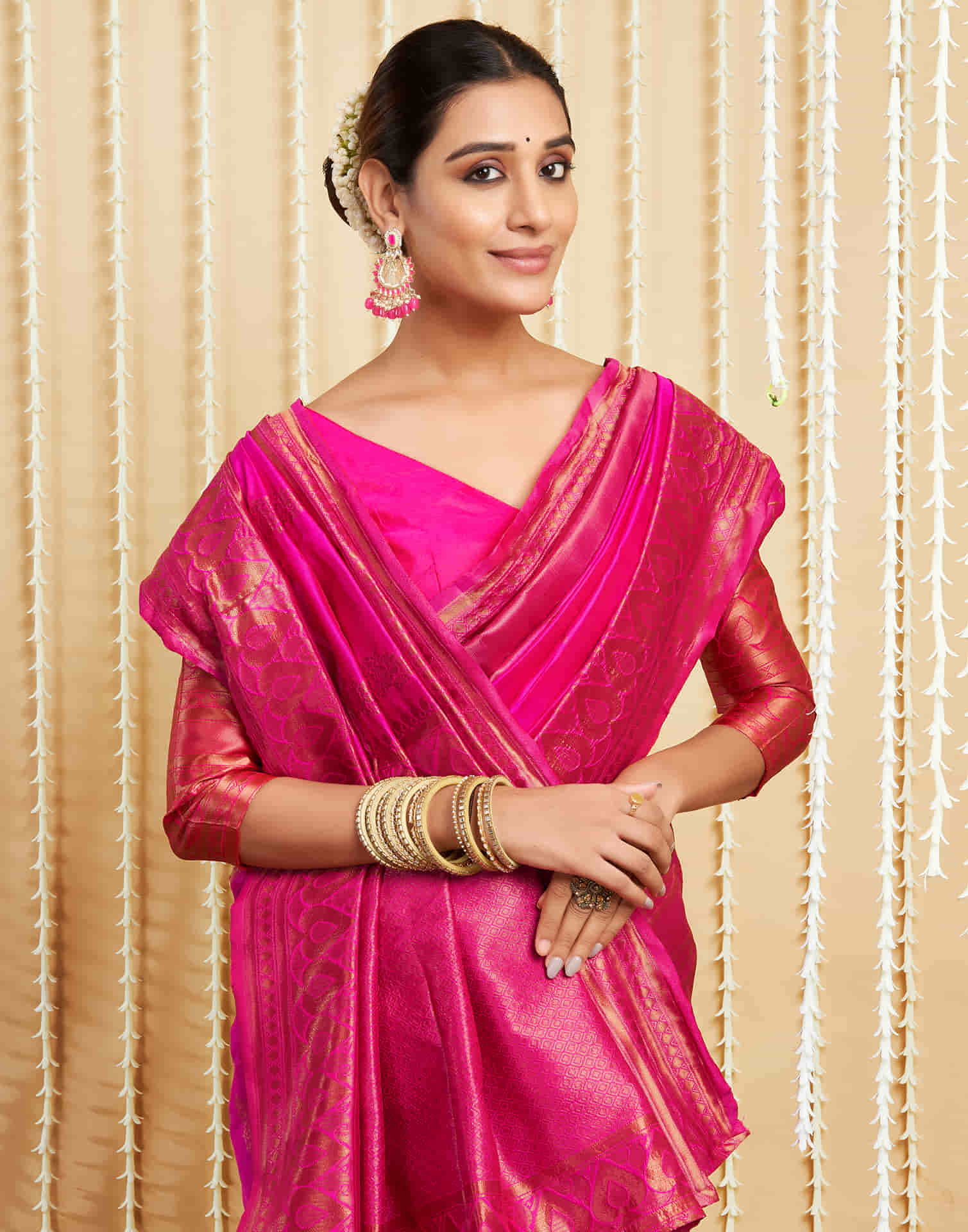 Pink Silk Woven Banarasi Saree