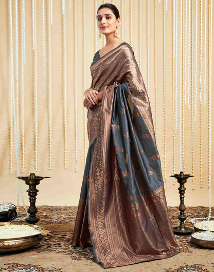 Grey Silk Woven Banarasi Saree