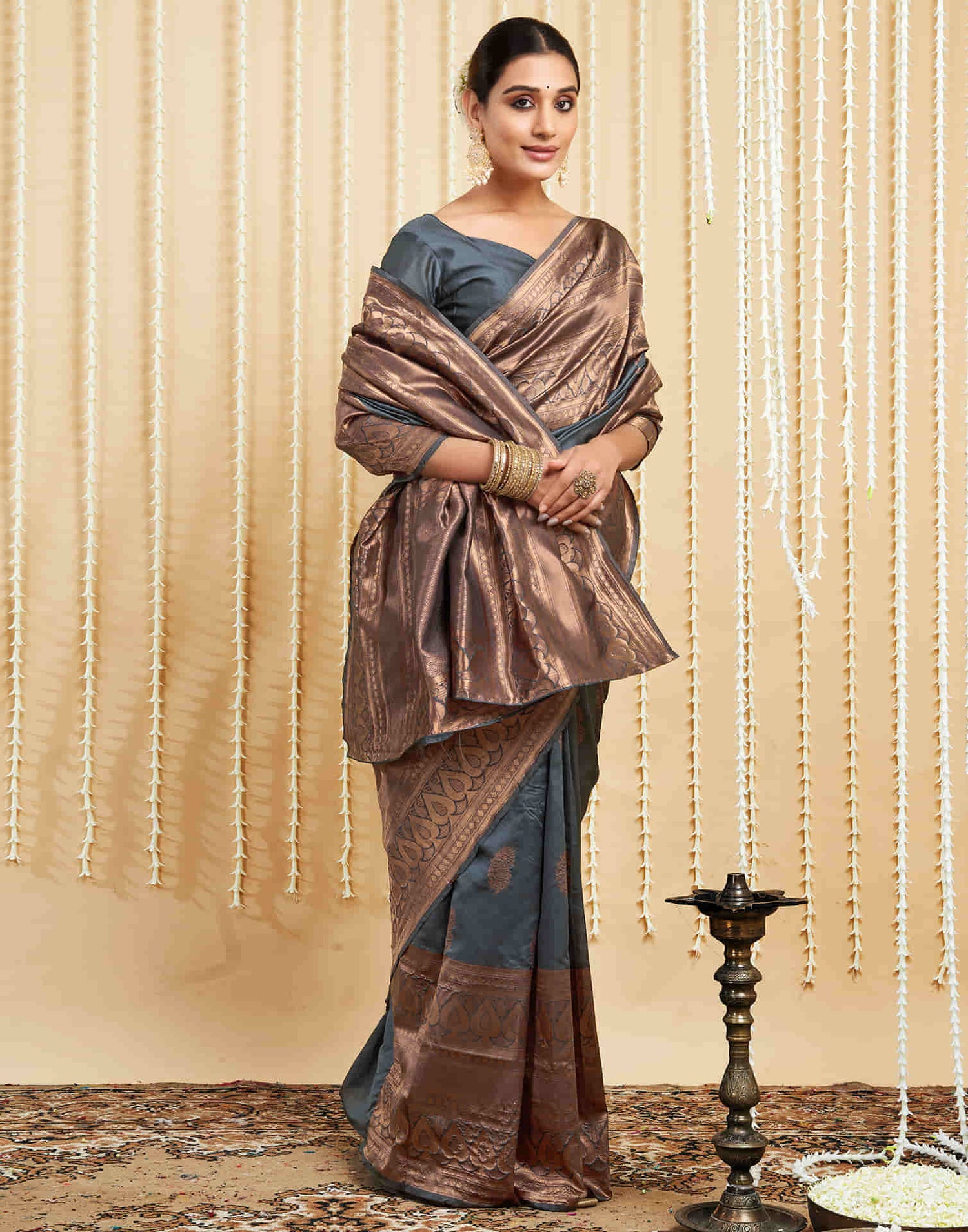 Grey Silk Woven Banarasi Saree