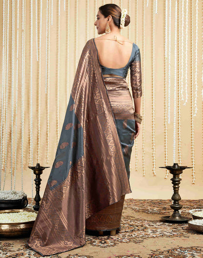 Grey Silk Woven Banarasi Saree