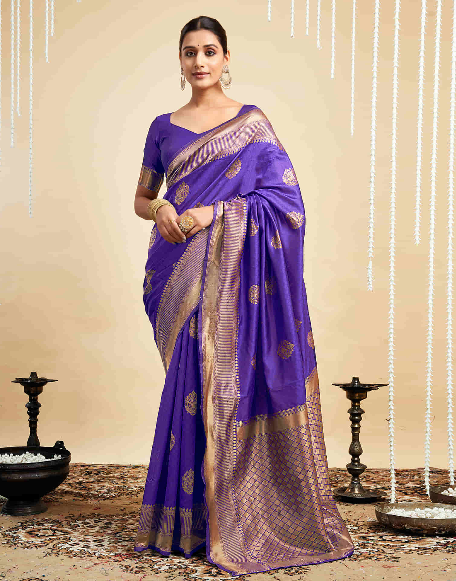 Purple Silk Woven Banarasi Saree