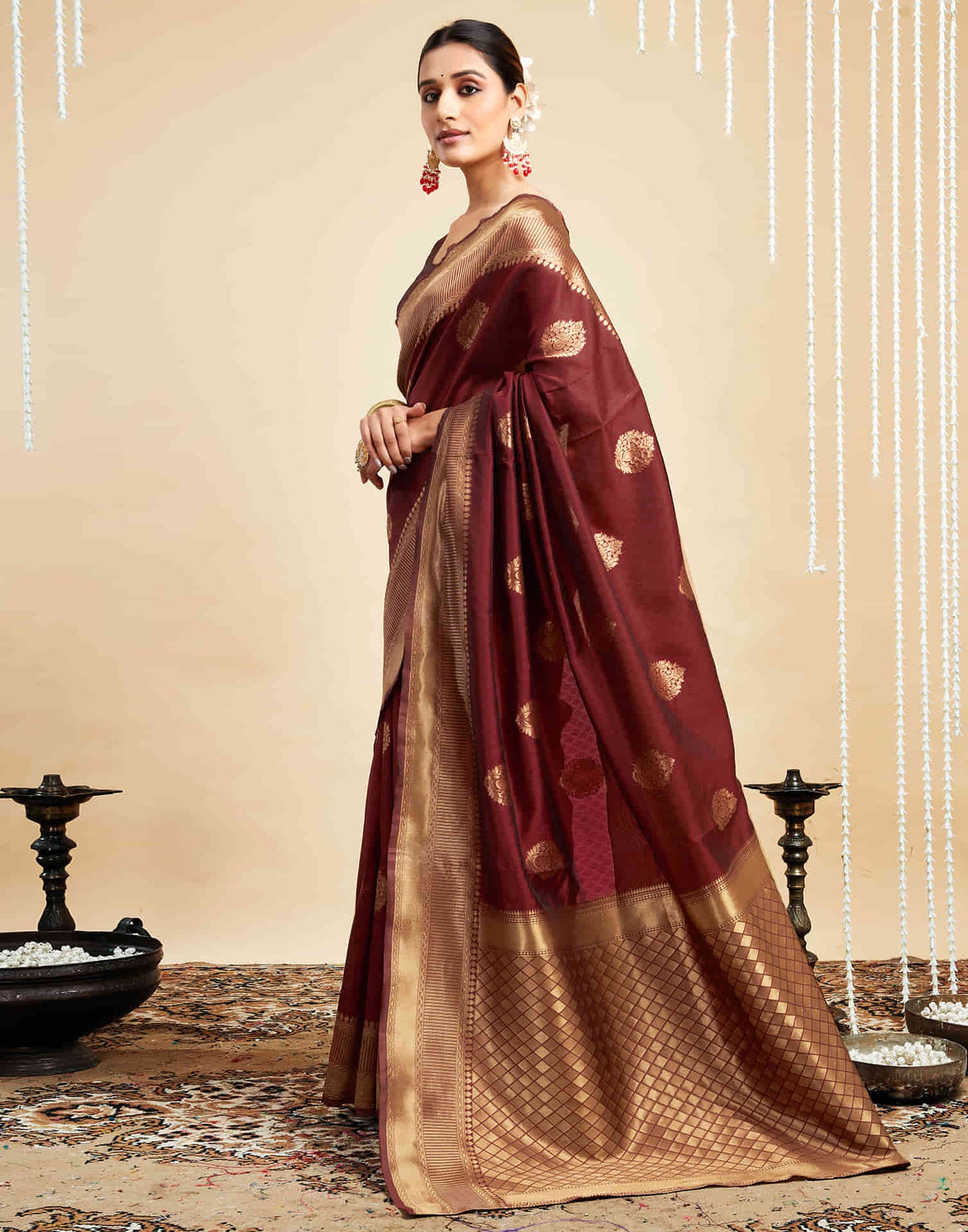 Maroon Silk Woven Banarasi Saree