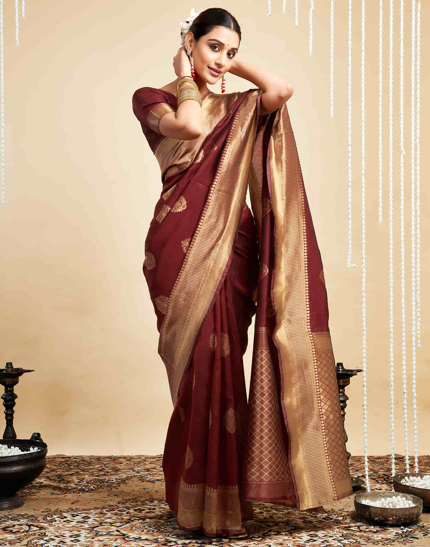 Maroon Silk Woven Banarasi Saree