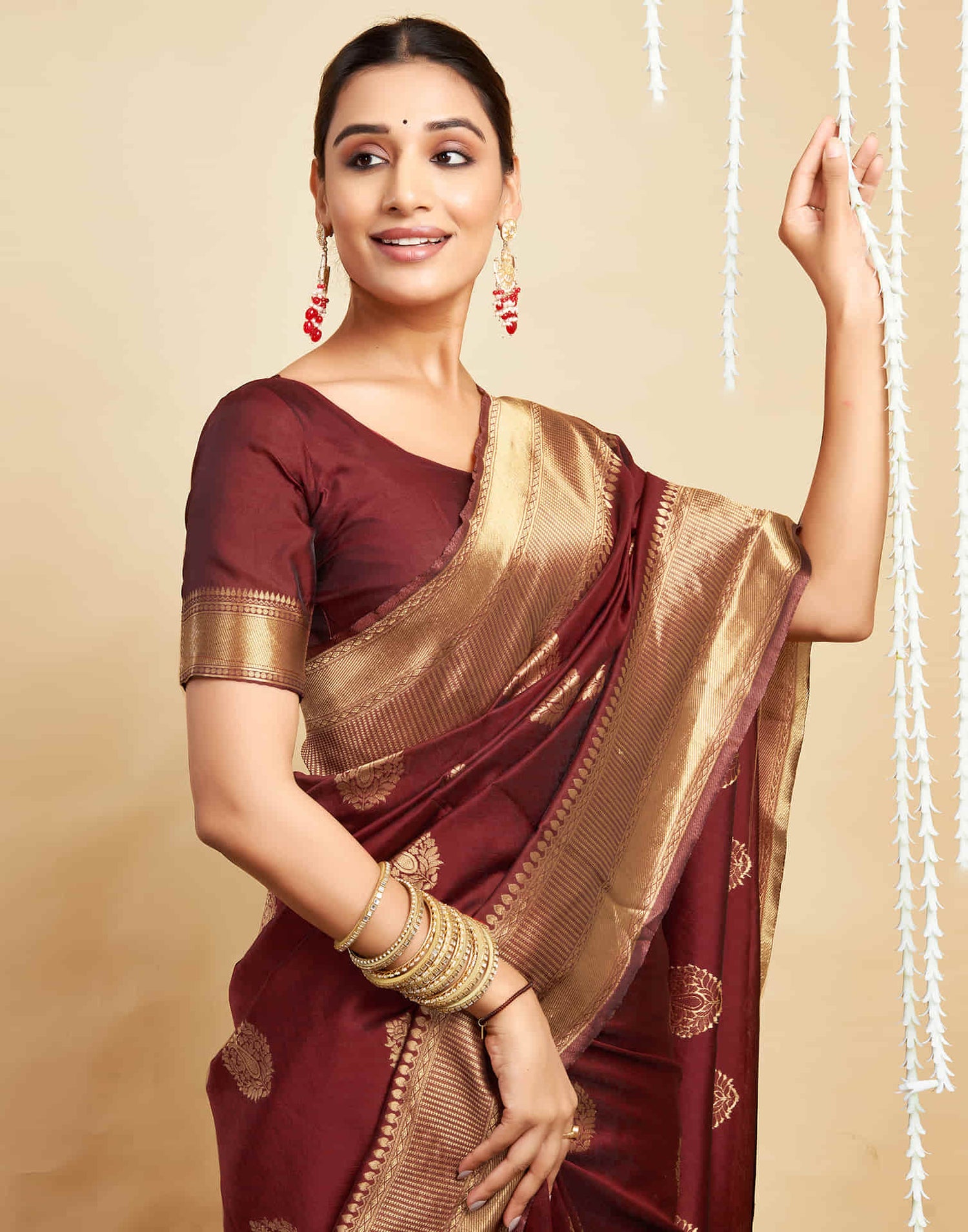 Maroon Silk Woven Banarasi Saree