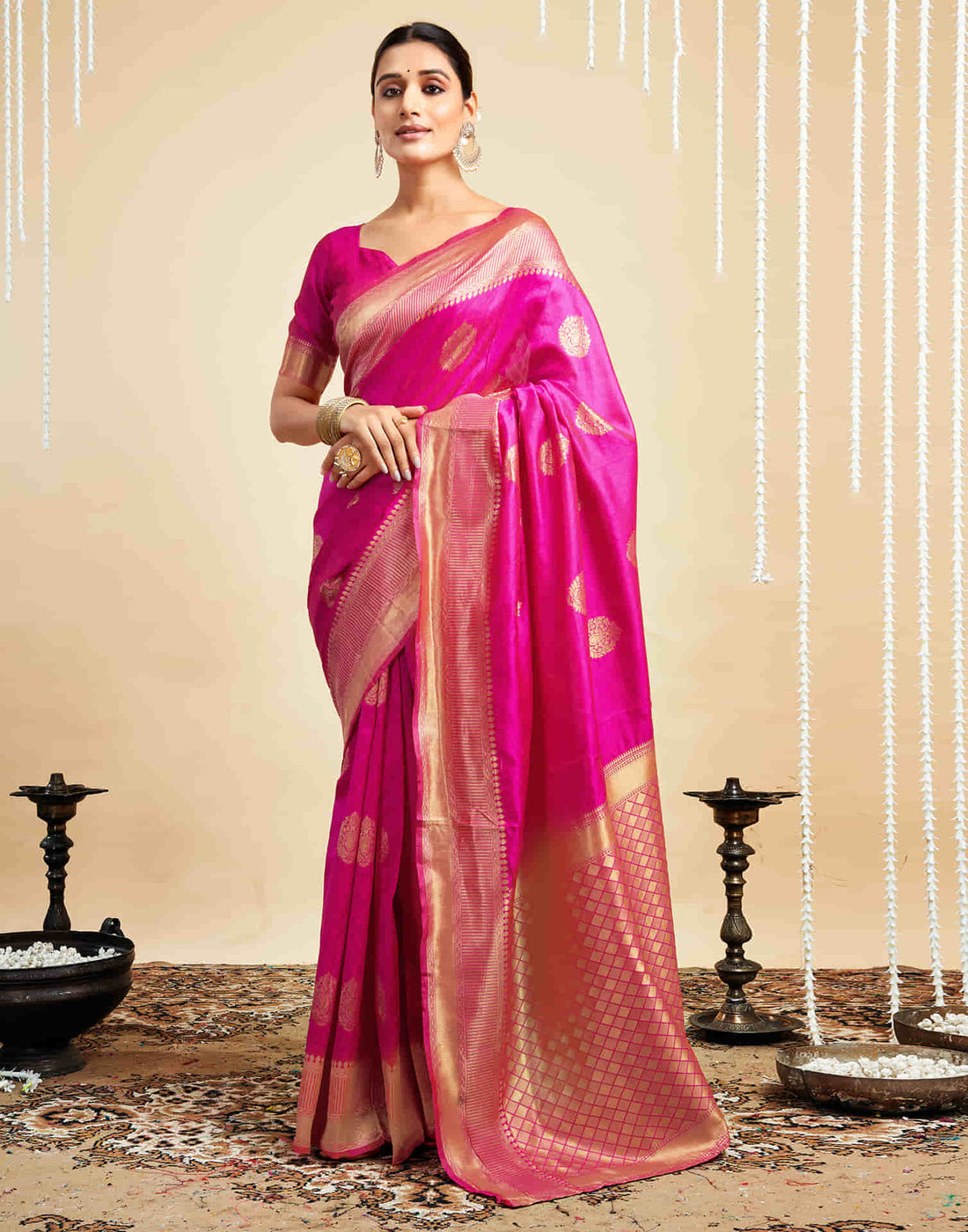 Pink Silk Woven Banarasi Saree