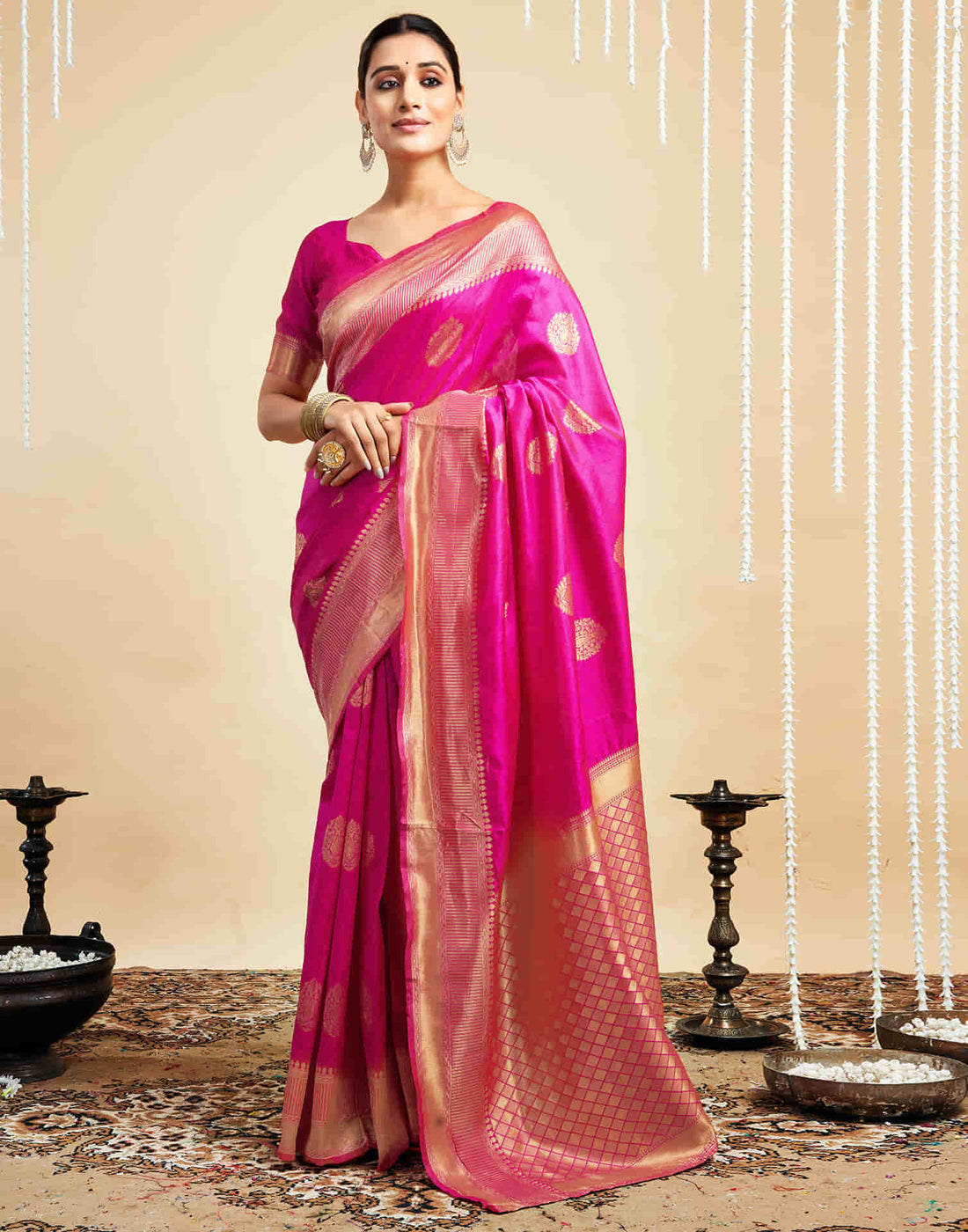 Pink Silk Woven Banarasi Saree