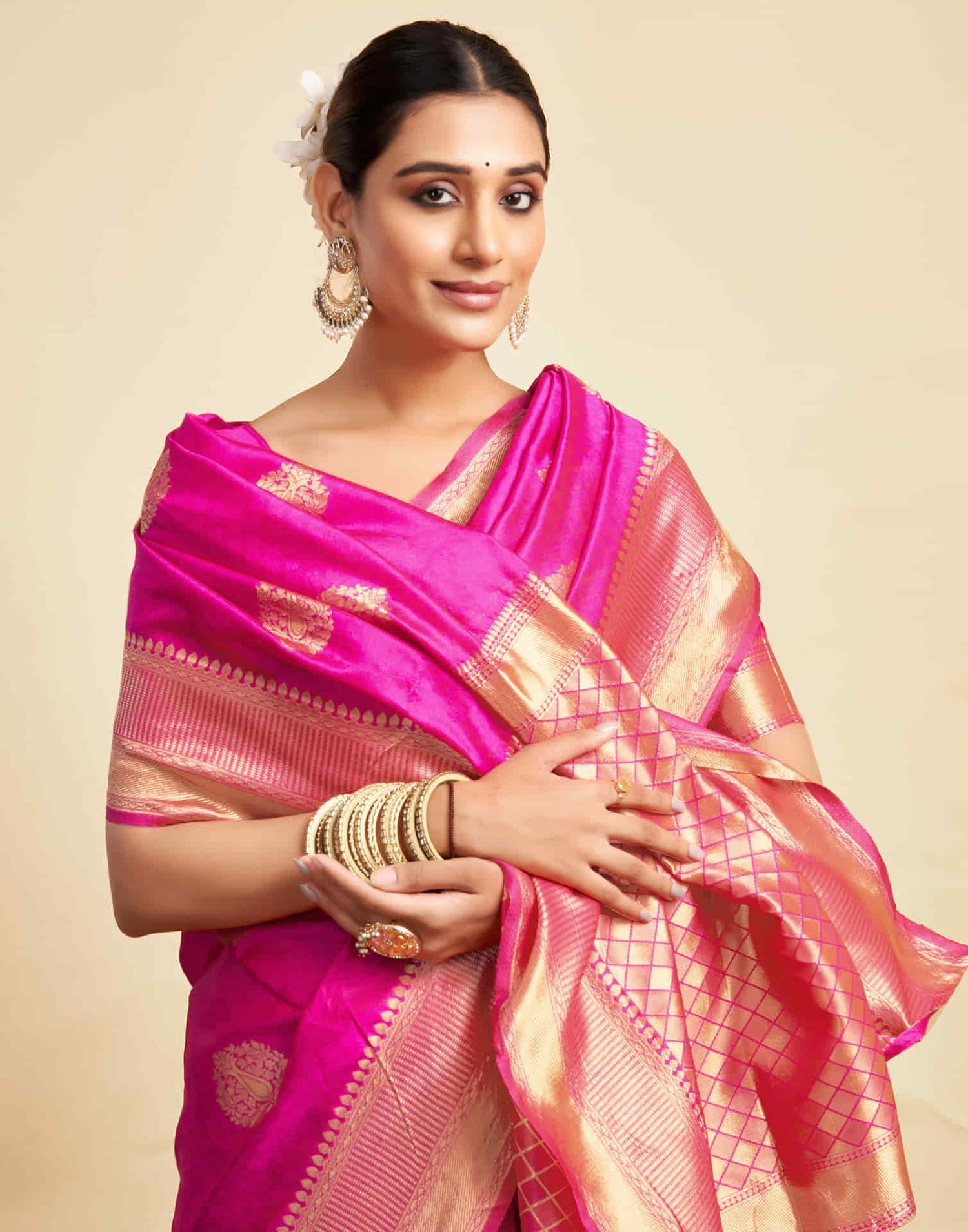 Pink Silk Woven Banarasi Saree