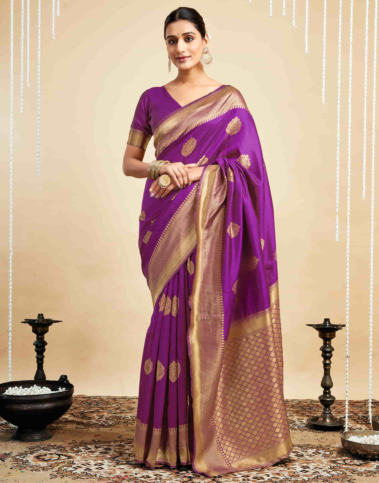 Magenta Silk Woven Banarasi Saree