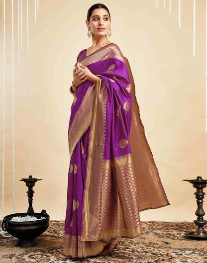 Magenta Silk Woven Banarasi Saree