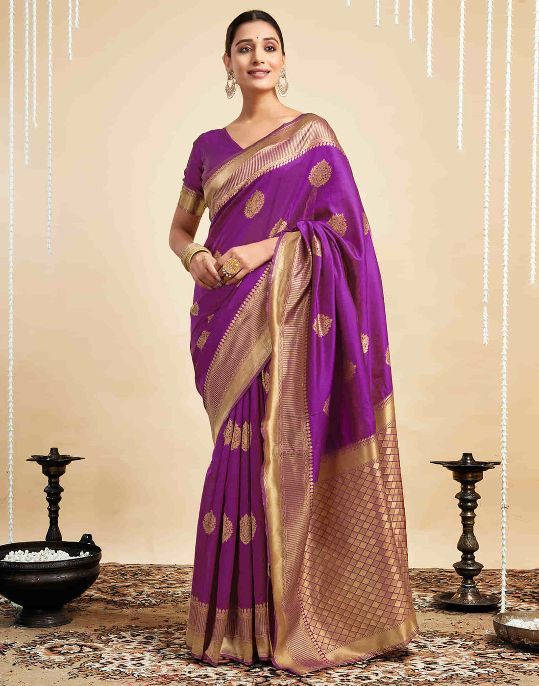 Magenta Silk Woven Banarasi Saree