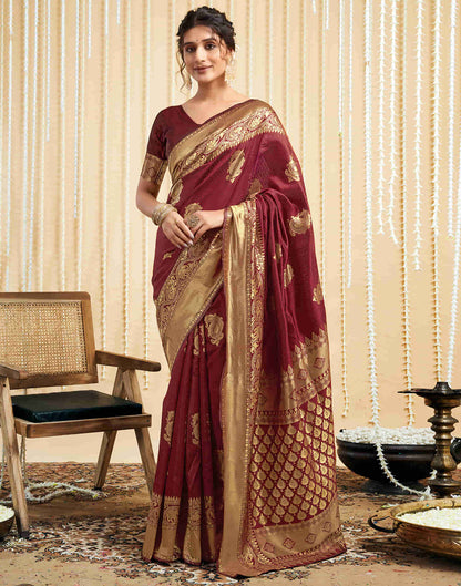 Maroon Silk Woven Banarasi Saree