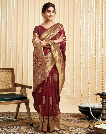 Maroon Silk Woven Banarasi Saree