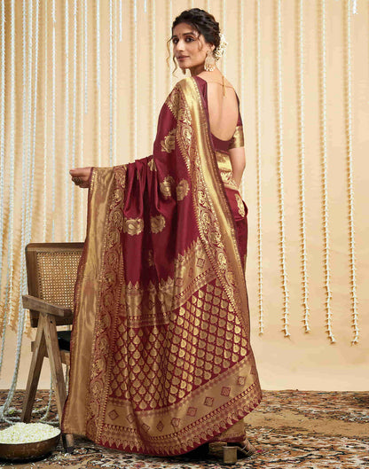 Maroon Silk Woven Banarasi Saree