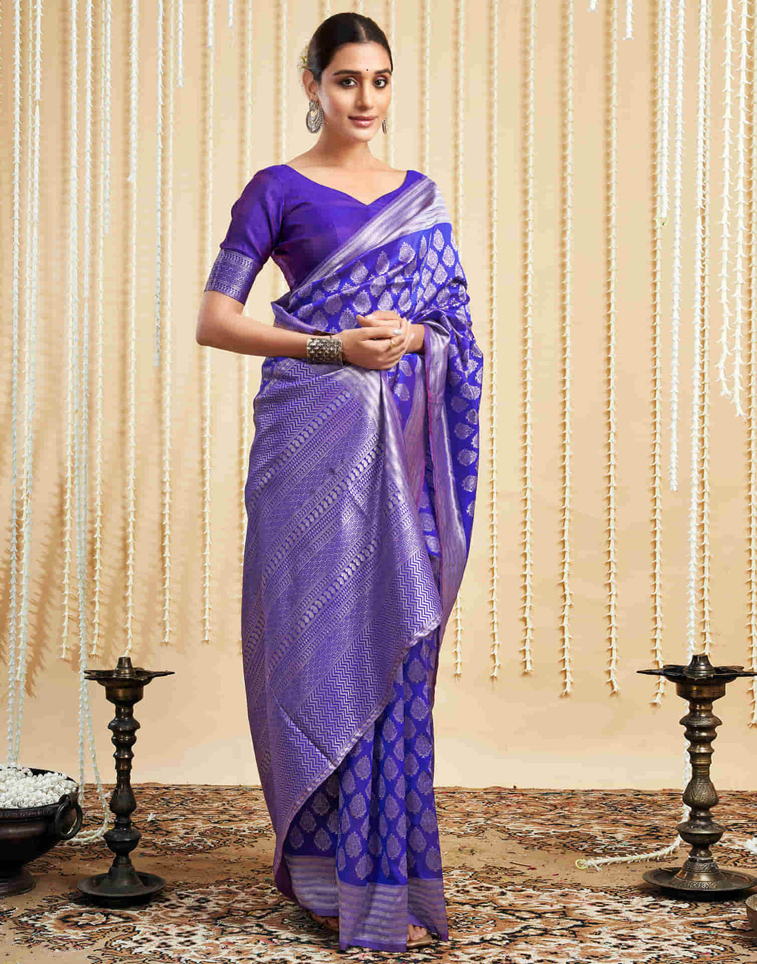 Violet Silk Woven Banarasi Saree