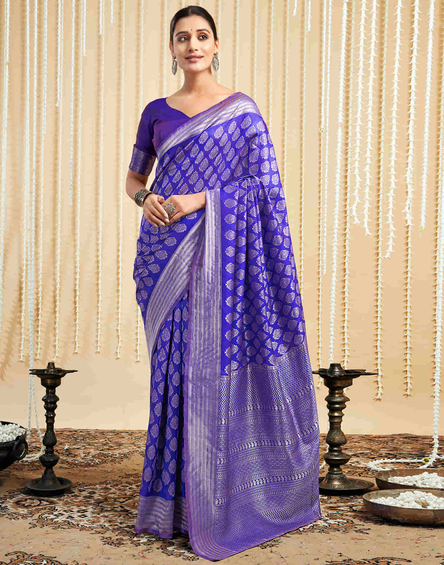 Violet Silk Woven Banarasi Saree