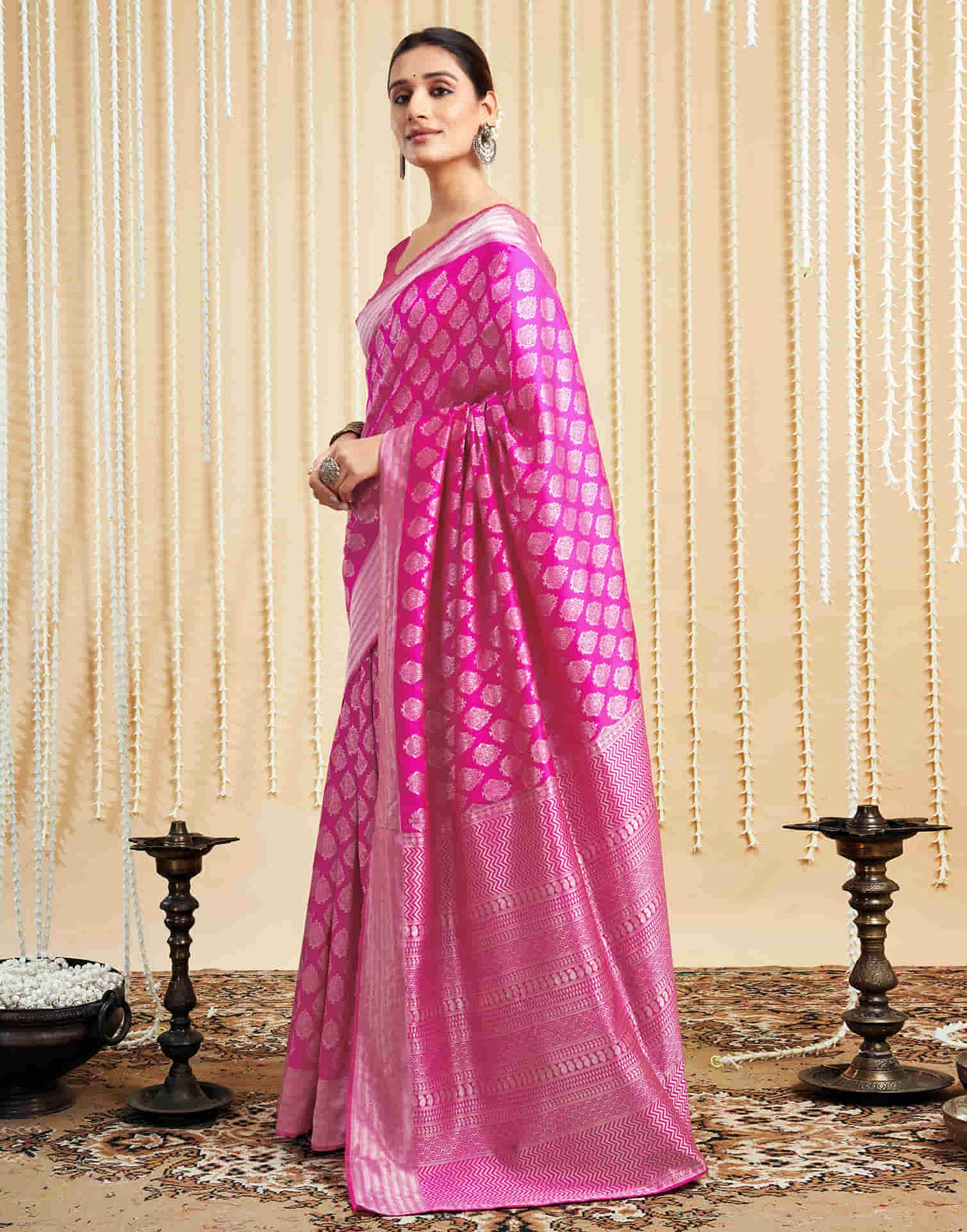 Pink Silk Woven Banarasi Saree