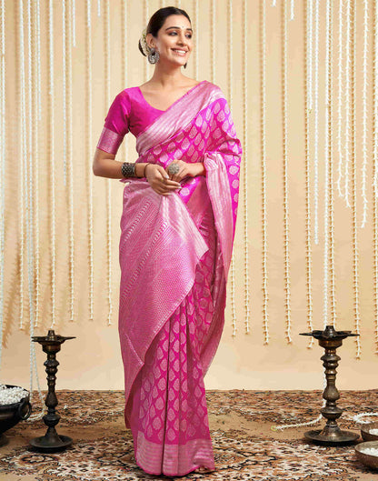 Pink Silk Woven Banarasi Saree