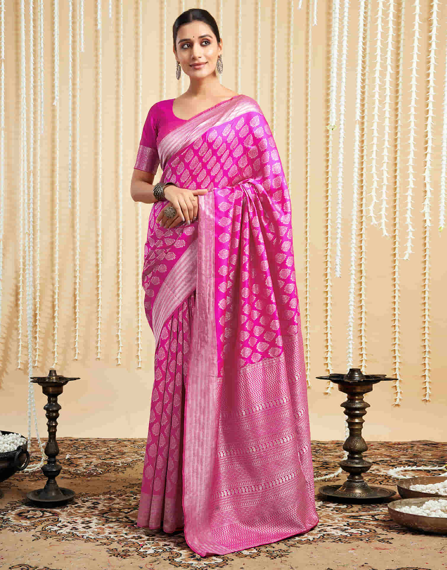 Pink Silk Woven Banarasi Saree