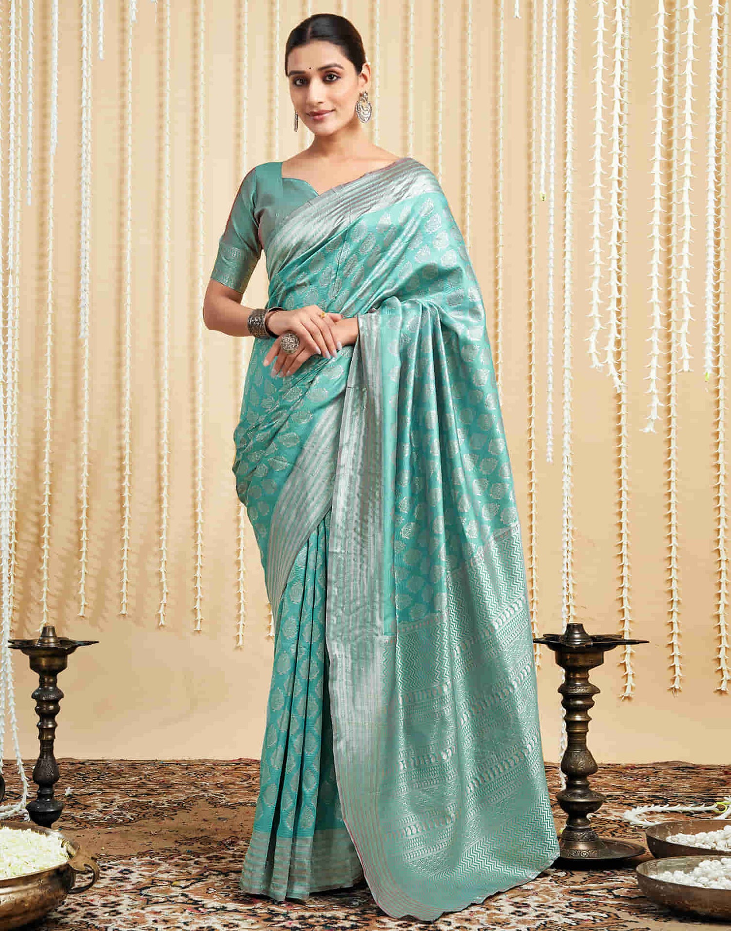 Mint Green Silk Woven Banarasi Saree