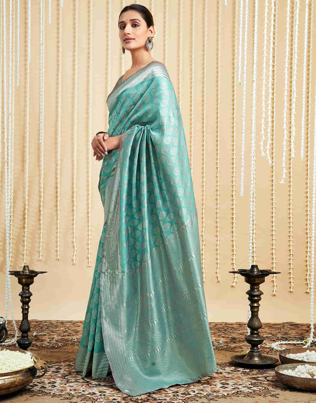 Mint Green Silk Woven Banarasi Saree