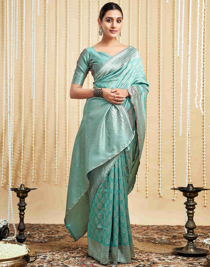 Mint Green Silk Woven Banarasi Saree