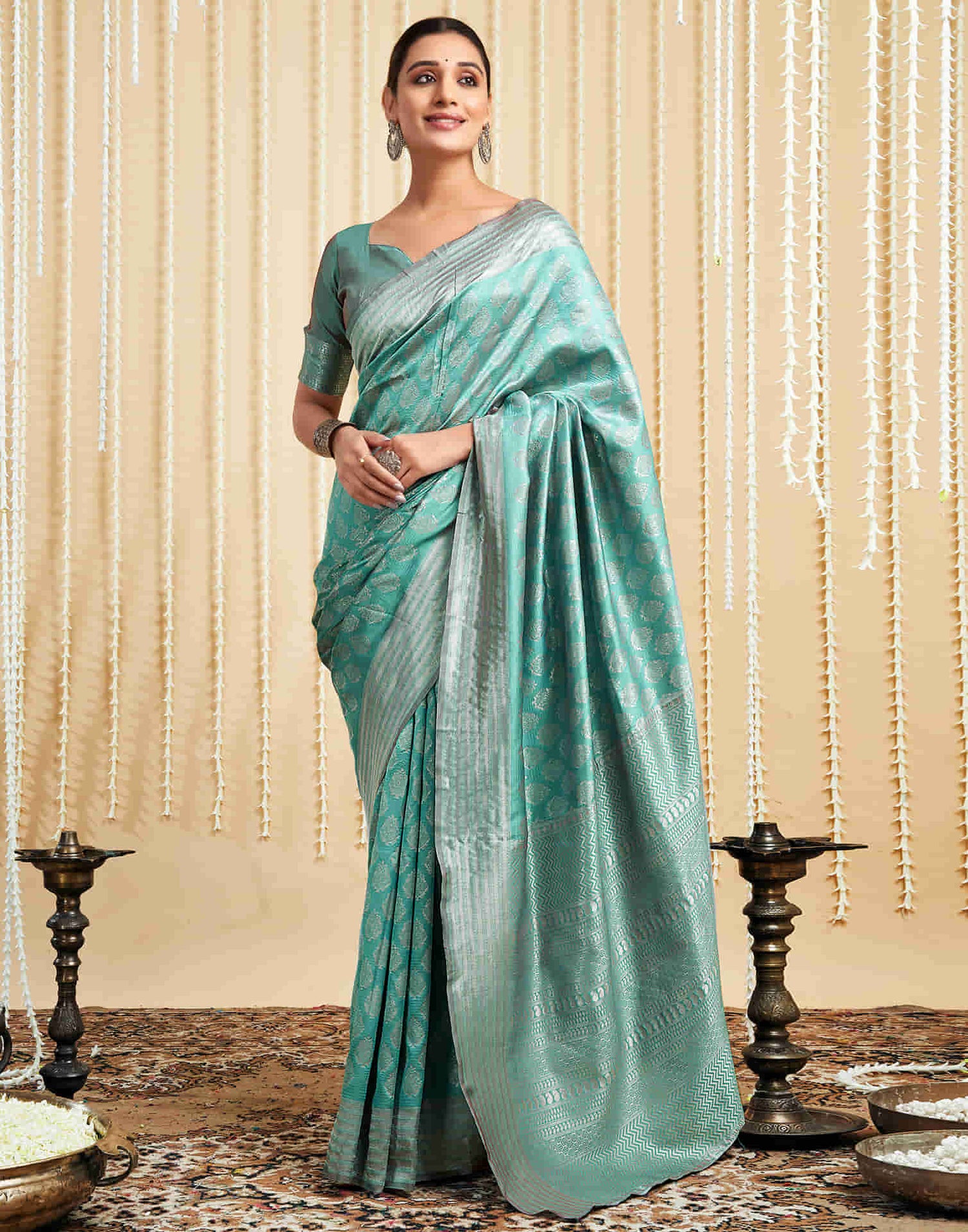 Mint Green Silk Woven Banarasi Saree